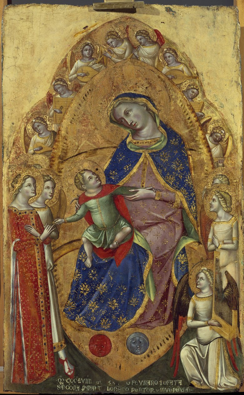 The Mystical Marriage of St. Catherine - Tempera på tre av Lorenzo Veneziano