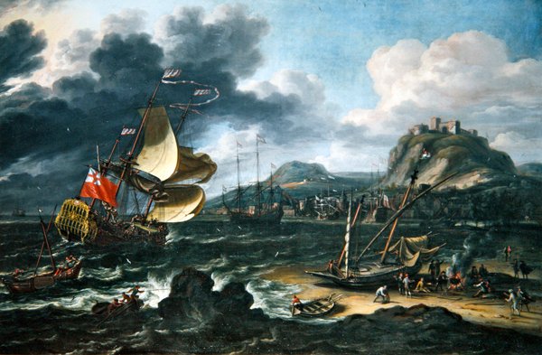 A Shipping Scene (olje på lerret) av Lorenzo da Castro