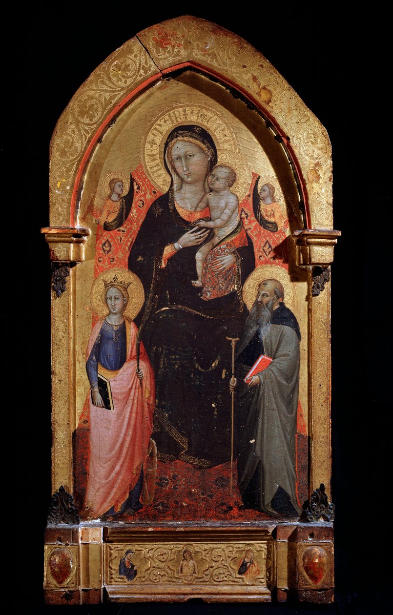 Jomfru og barn med den hellige Katarina av Alexandria, den hellige Antonius den store og engler Maleri av Bicci di Lorenzo (1373-1452) 1415 ca. Dim 90,4x43,5 cm Assisi, Museo del Tesoro della Basilica di San Francesco av Lorenzo di Bicci