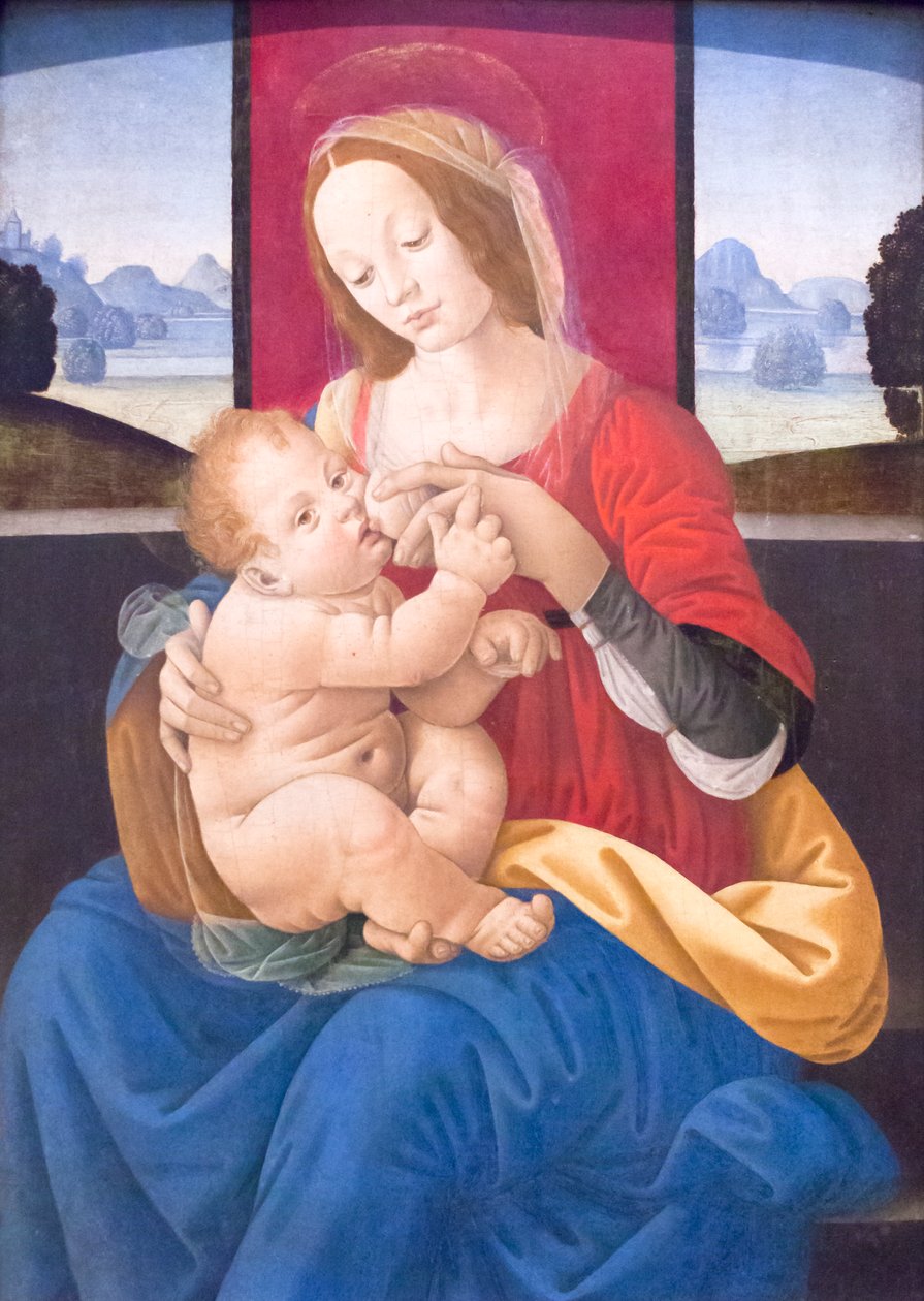 Madonna med barn (olje på tre) av Lorenzo di Credi