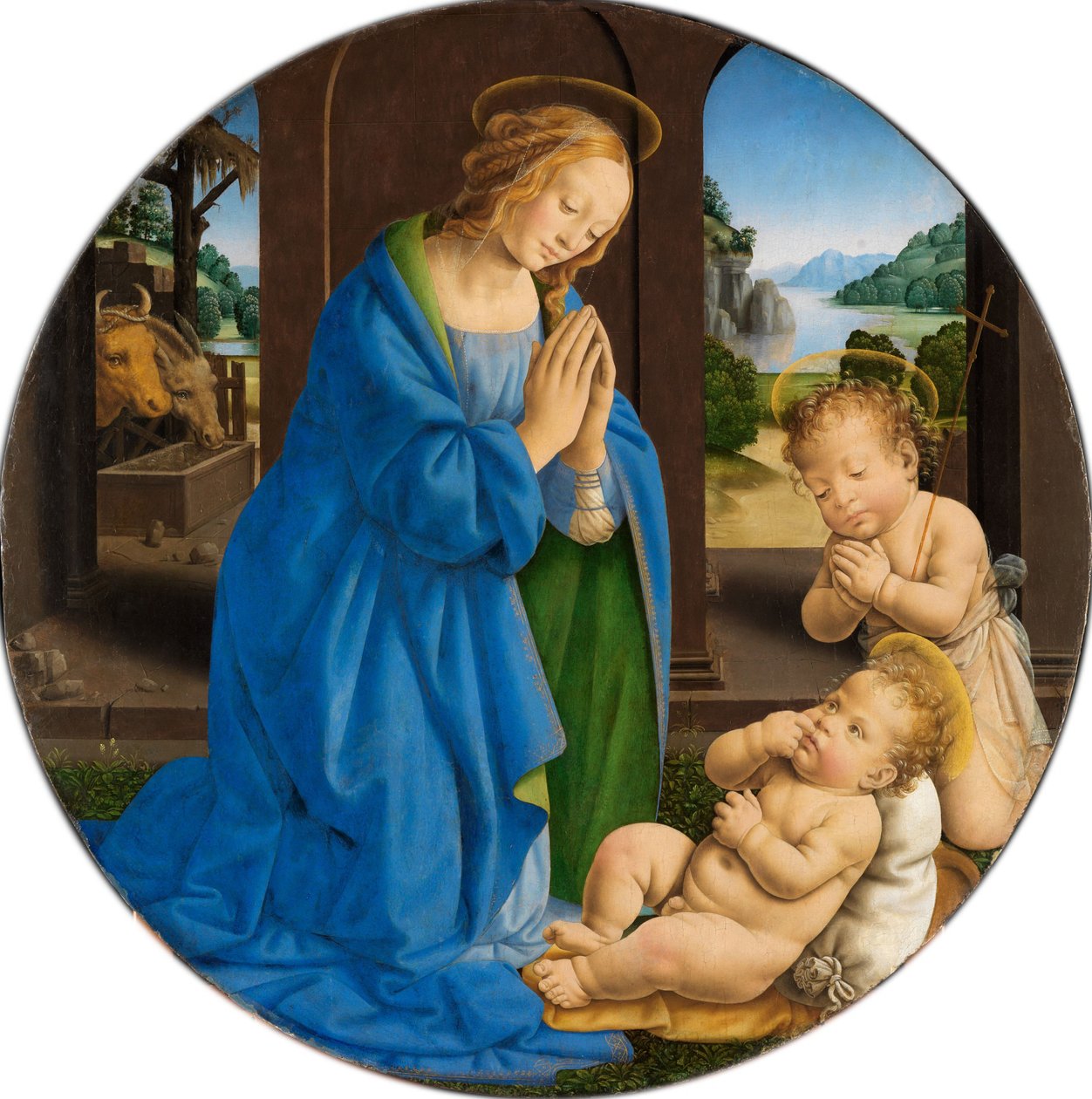 Maria som tilber barnet, med Johannesbarnet av Lorenzo di Credi