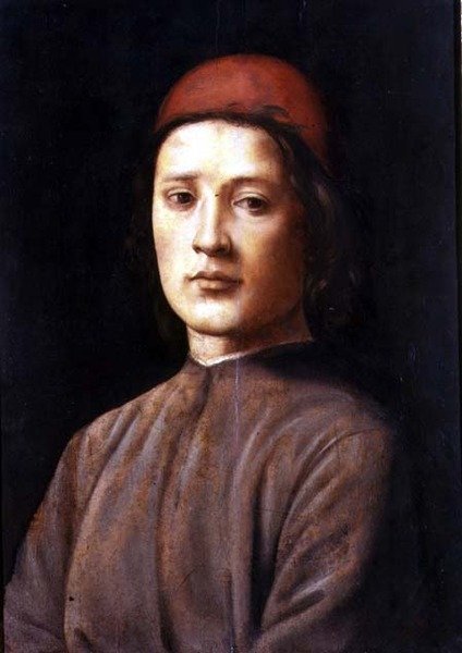 Portrett av en ung mann med en rød hette (olje på panel) av Lorenzo di Credi