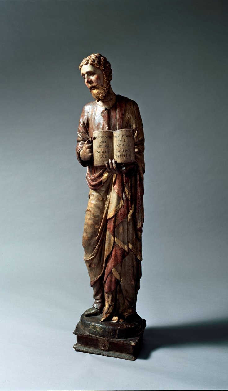 Representasjon av en uidentifisert helgen. Polykrom treskulptur av Lorenzo di Pietro Vecchietta