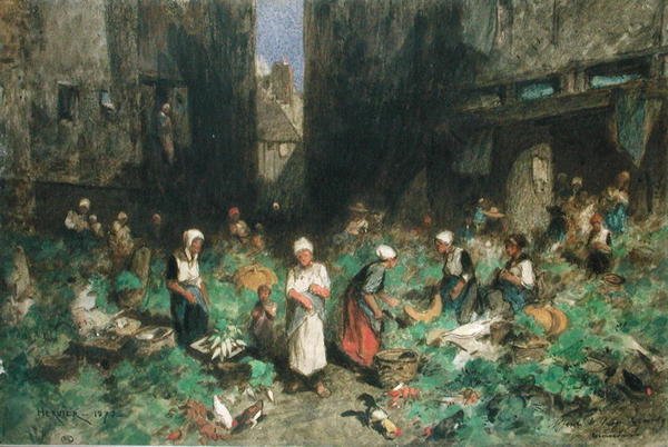 Grønnsaksmarkedet, 1872 (wc på papir) av Louis Adolphe Hervier