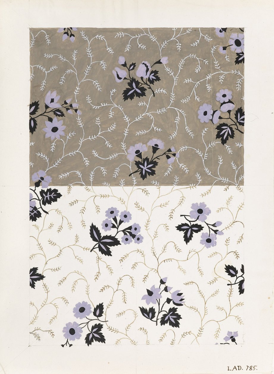 Design for et trykt tekstil- blomster av Louis Albert DuBois