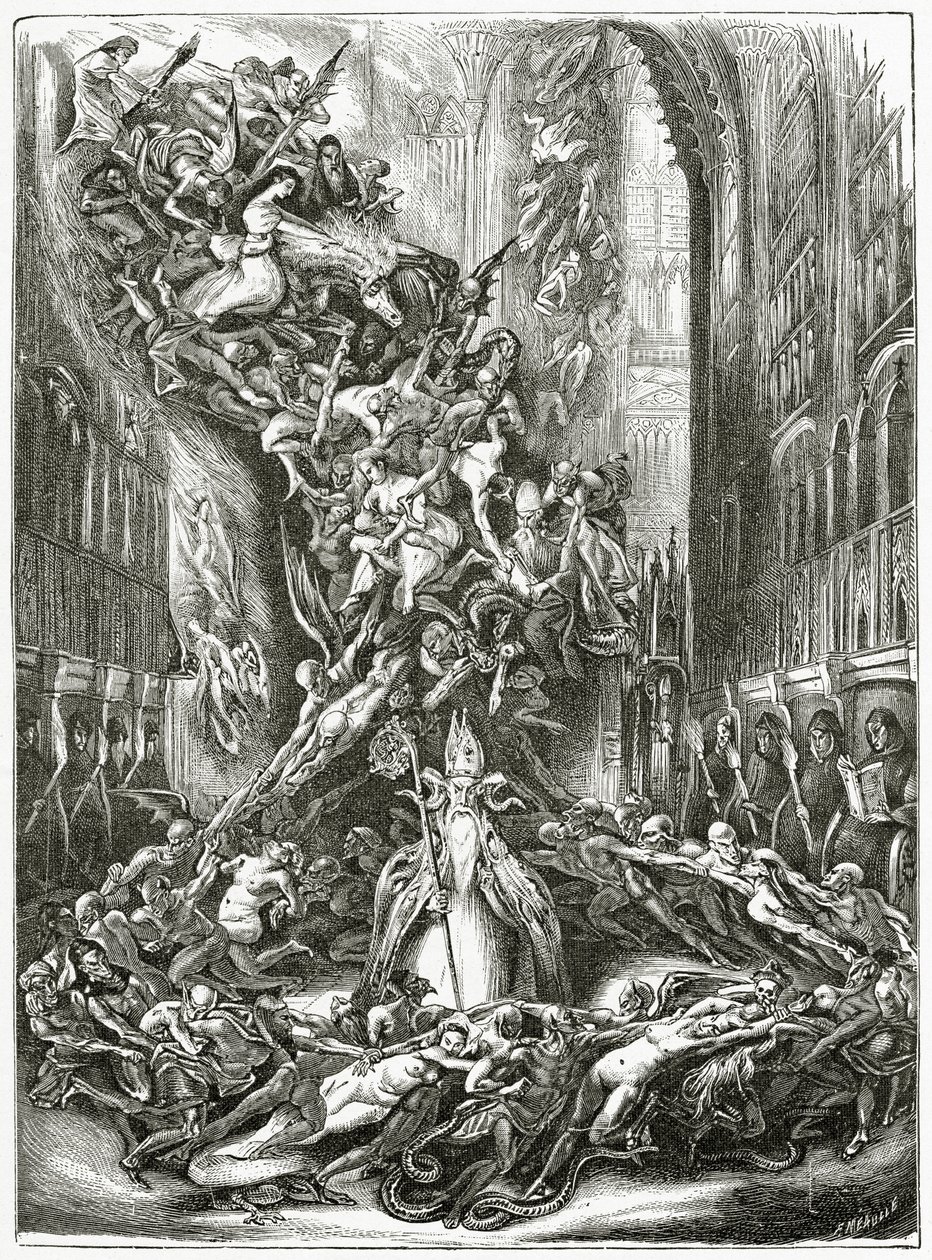 La Ronde du Sabbat, 1800-tallet (bw-gravering) av Louis Boulanger