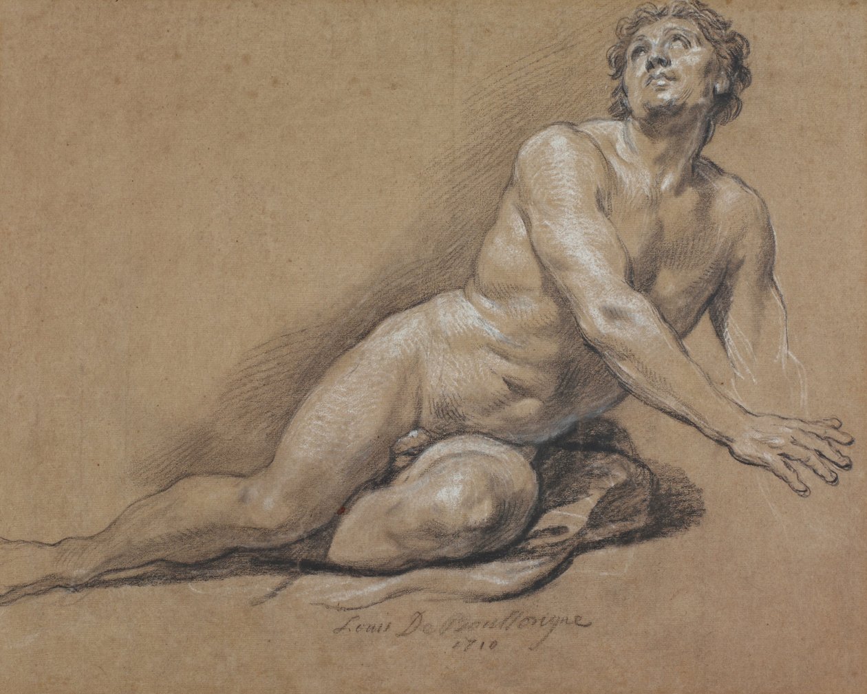 Liggende mannlig naken av Louis Boullongne the younger