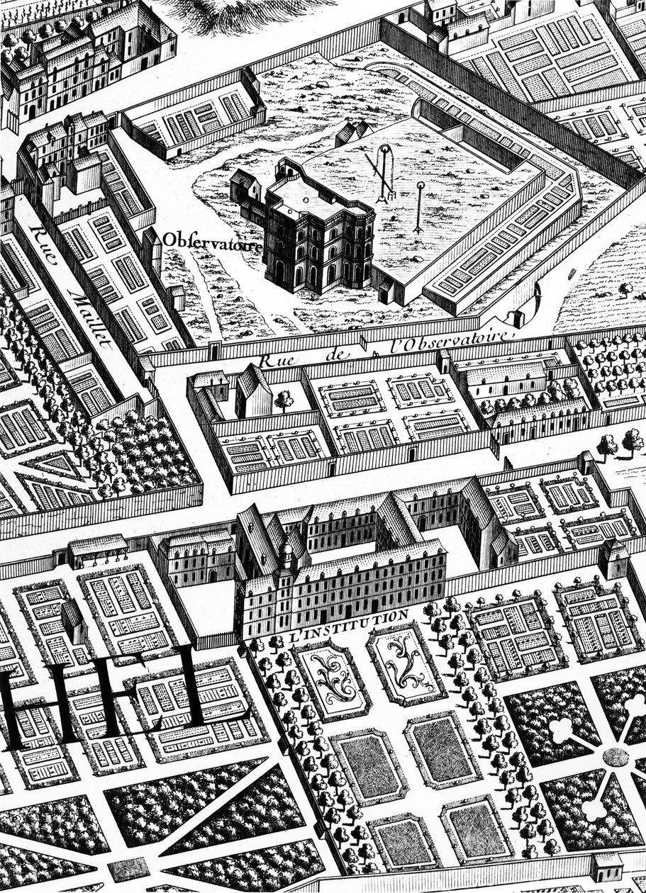Observatoriet, detalj fra Planen av Paris, kjent som Plan de Turgot, gravert av Claude Lucas, 1734-39 graveringsdetalj av 233535 av Louis Bretez