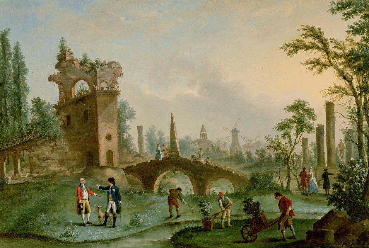 Carmontelle (1717-1806) ga nøklene til Parc Monceau i Paris til hertugen av Chartres (1747-93) av Louis Carrogis dit Carmontelle