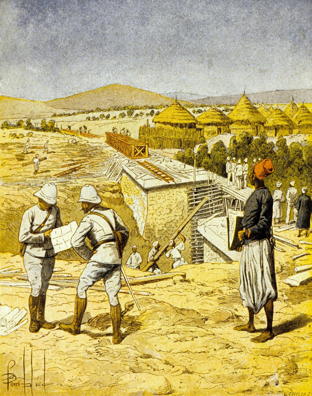 Bygging av jernbanen mellom Medicine og Bafoulabé av Louis Charles Bombled