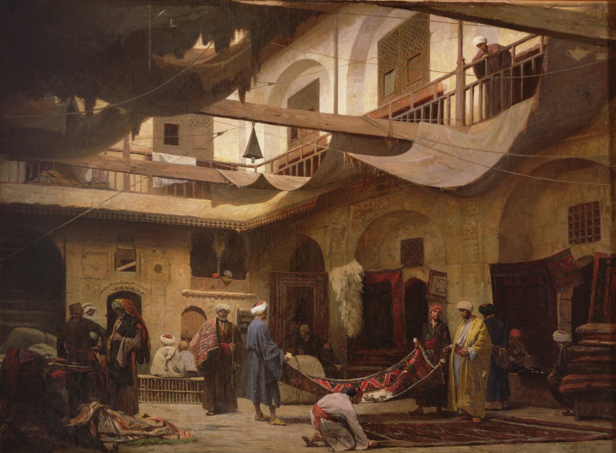 Teppebasaren, Kairo, før 1866 av Louis Claude Mouchot