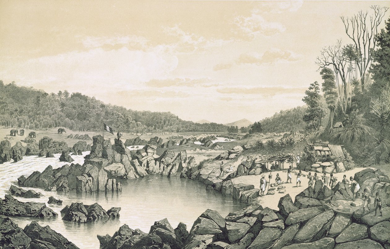 Fransk leir ved bredden av elven Mekong, fra 