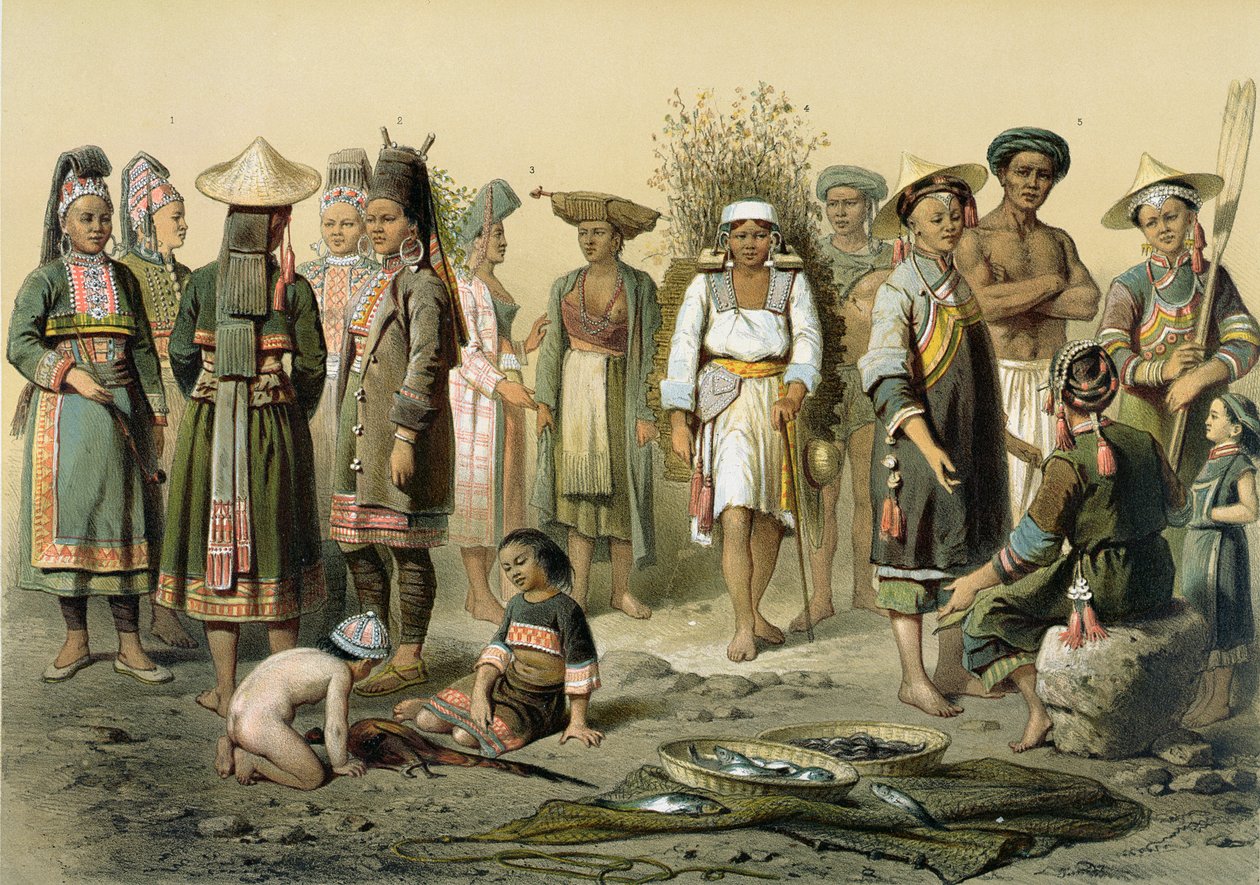 Blandede befolkninger fra sør for Yunnan, Kina, fra 