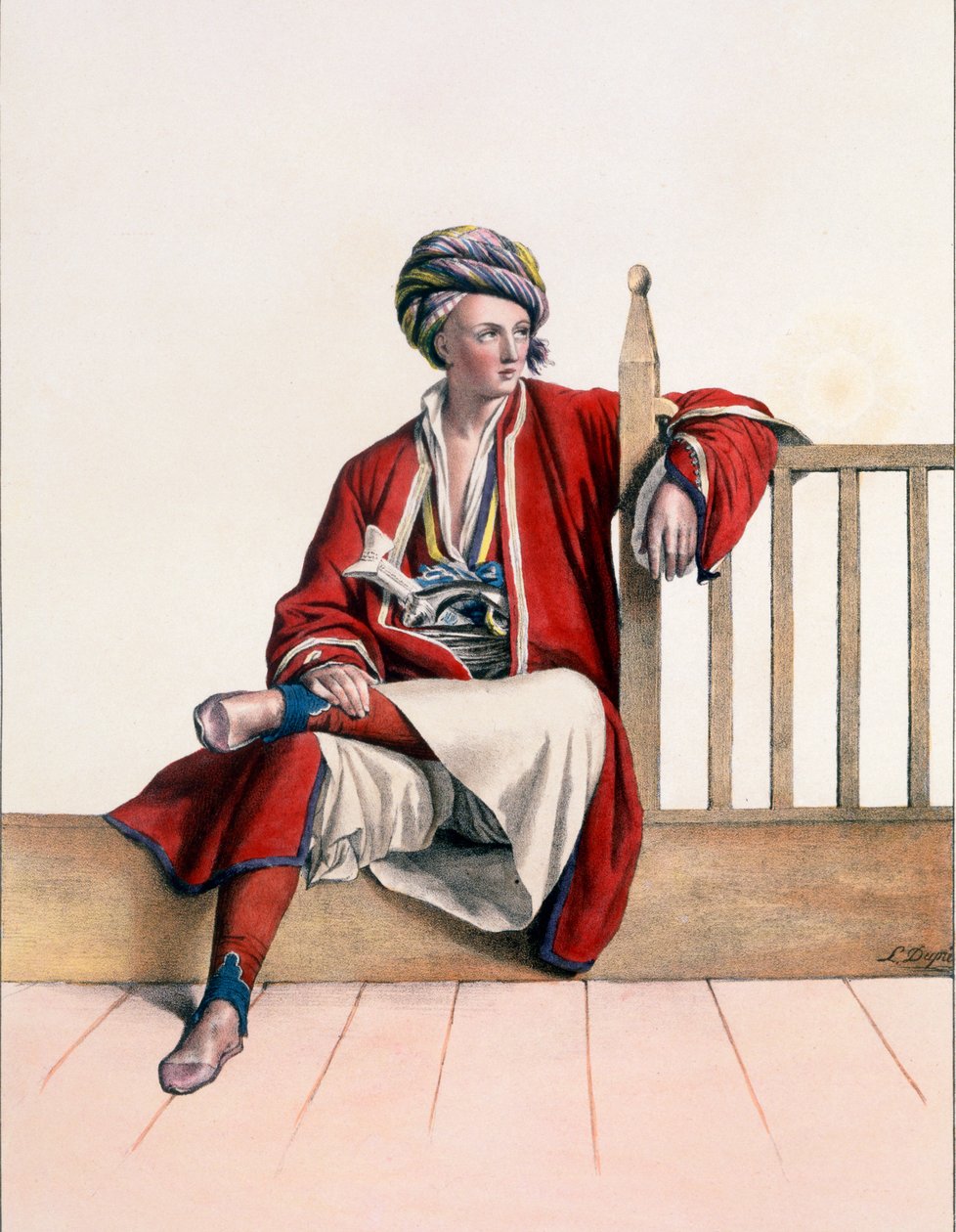 En ung greker fra Thessaly - Plate XIII, gravert av Lemercier fra 'Voyage à Athènes et a à Constantinople', skrevet og illustrert av Dupre, 1828 av Louis Dupré