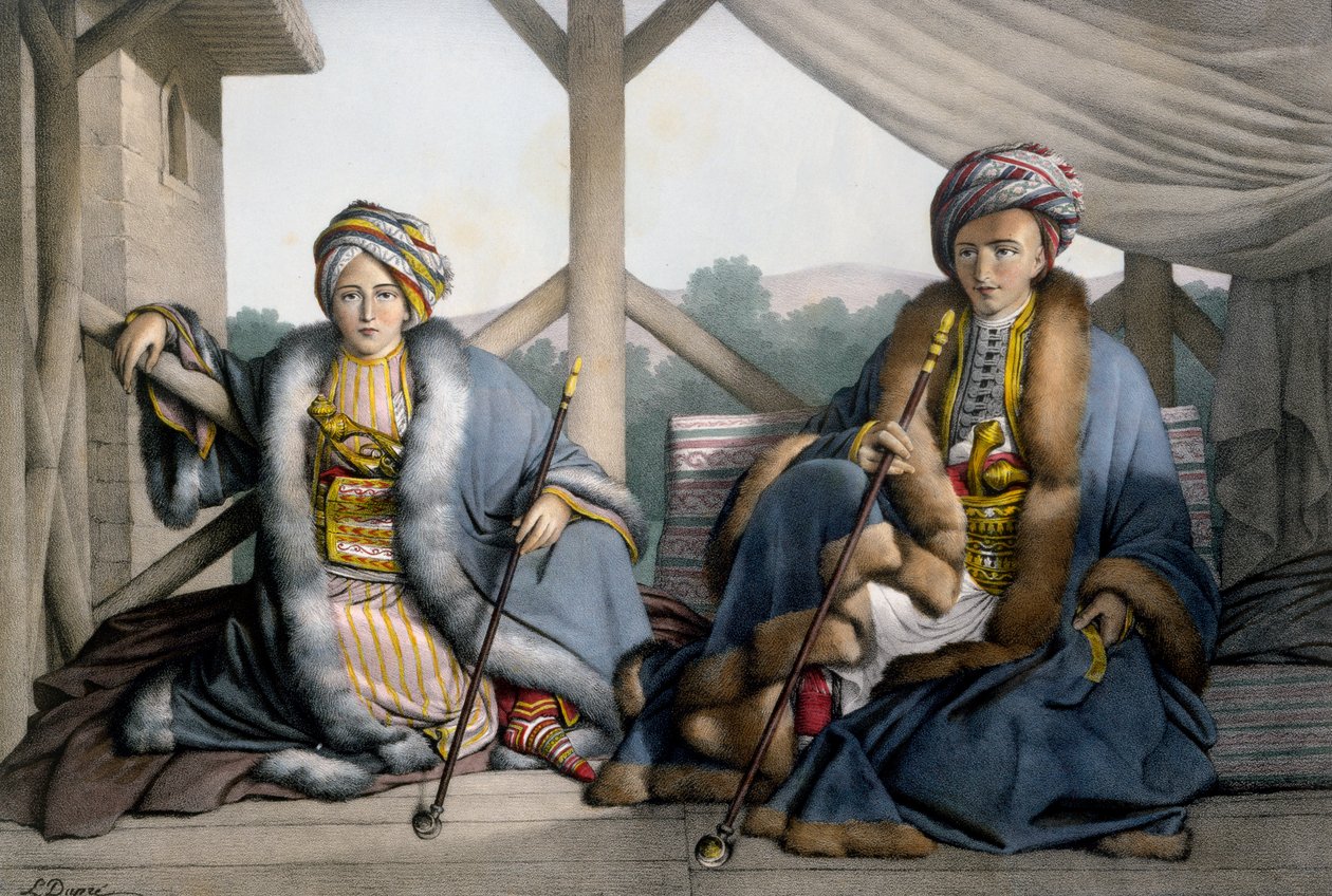 Pacha av Thessalia, sønn av Veli og Mehemet, yngre sønn Ali Cebelerr, Visir de Janina - Plate IV, gravert av Lemercier fra 