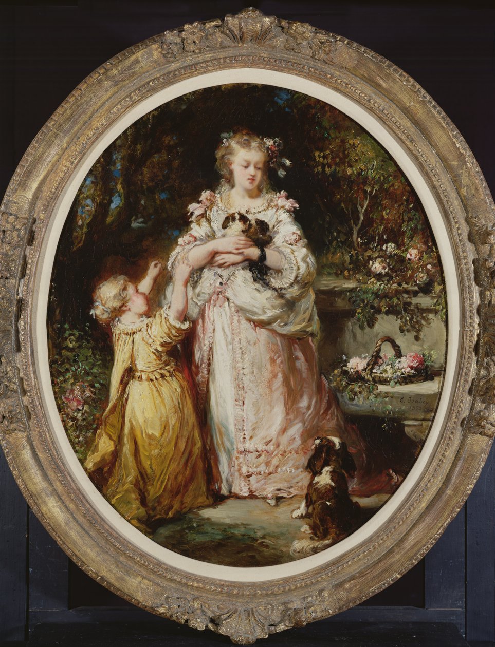 The New Litter, 1852 (oval) av Eugene Isabey