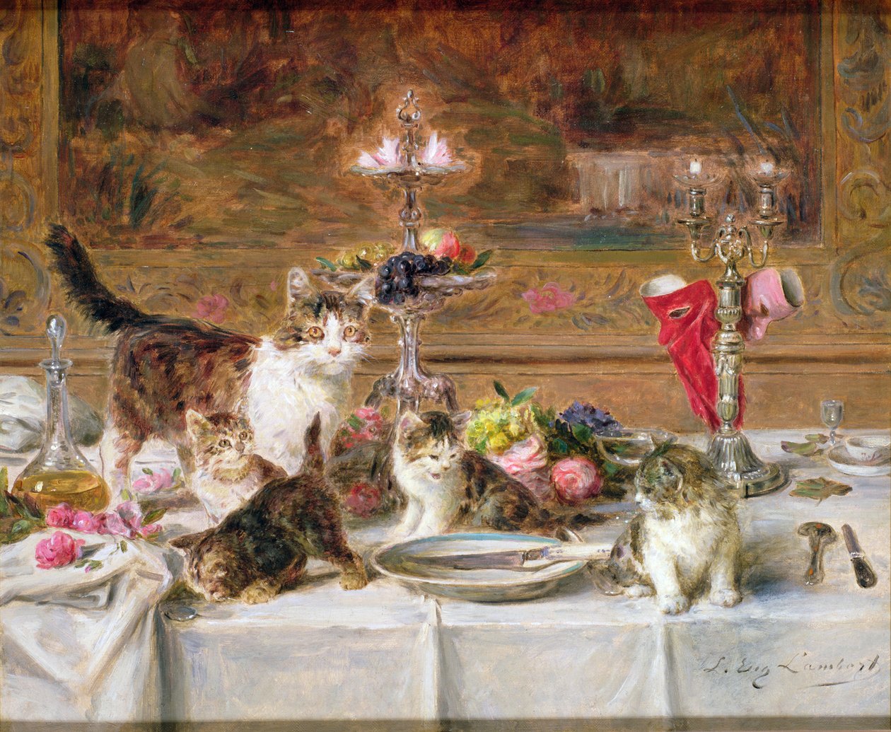 Kattunger på en bankett, 1800-tallet av Louis Eugene Lambert
