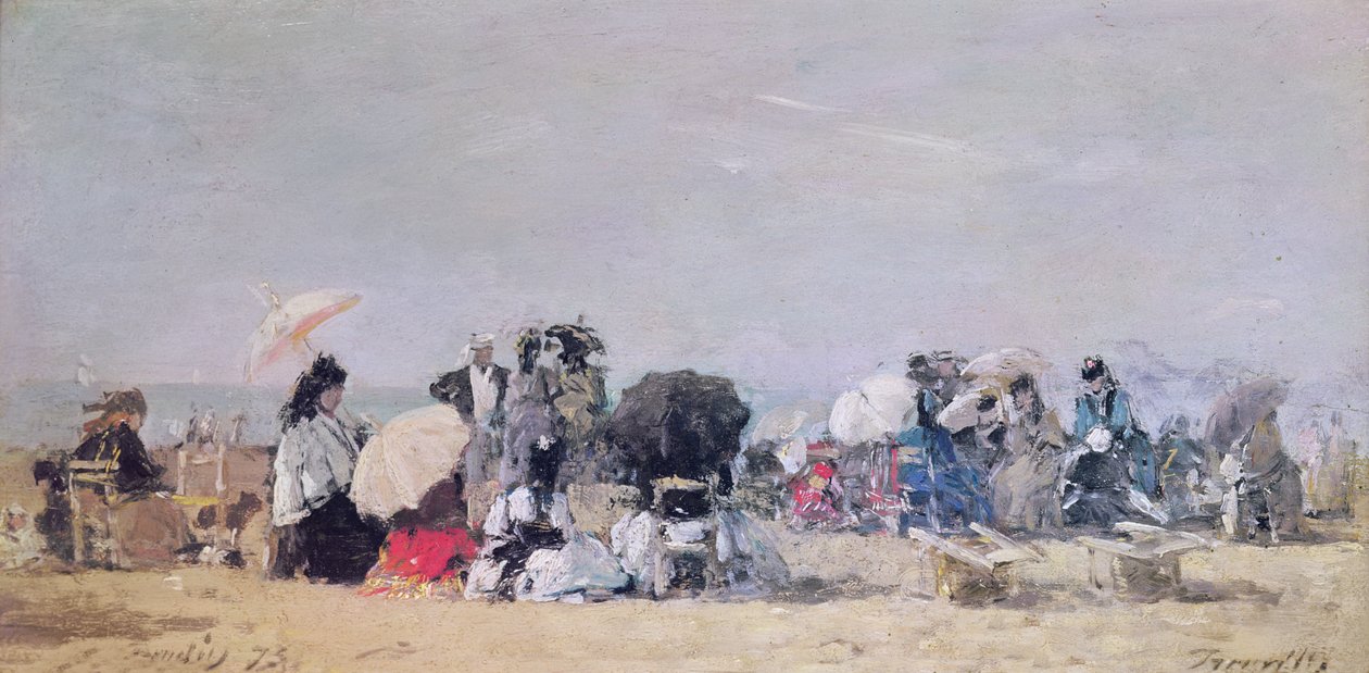 Strandscene, Trouville, 1873 av Eugene Louis Boudin