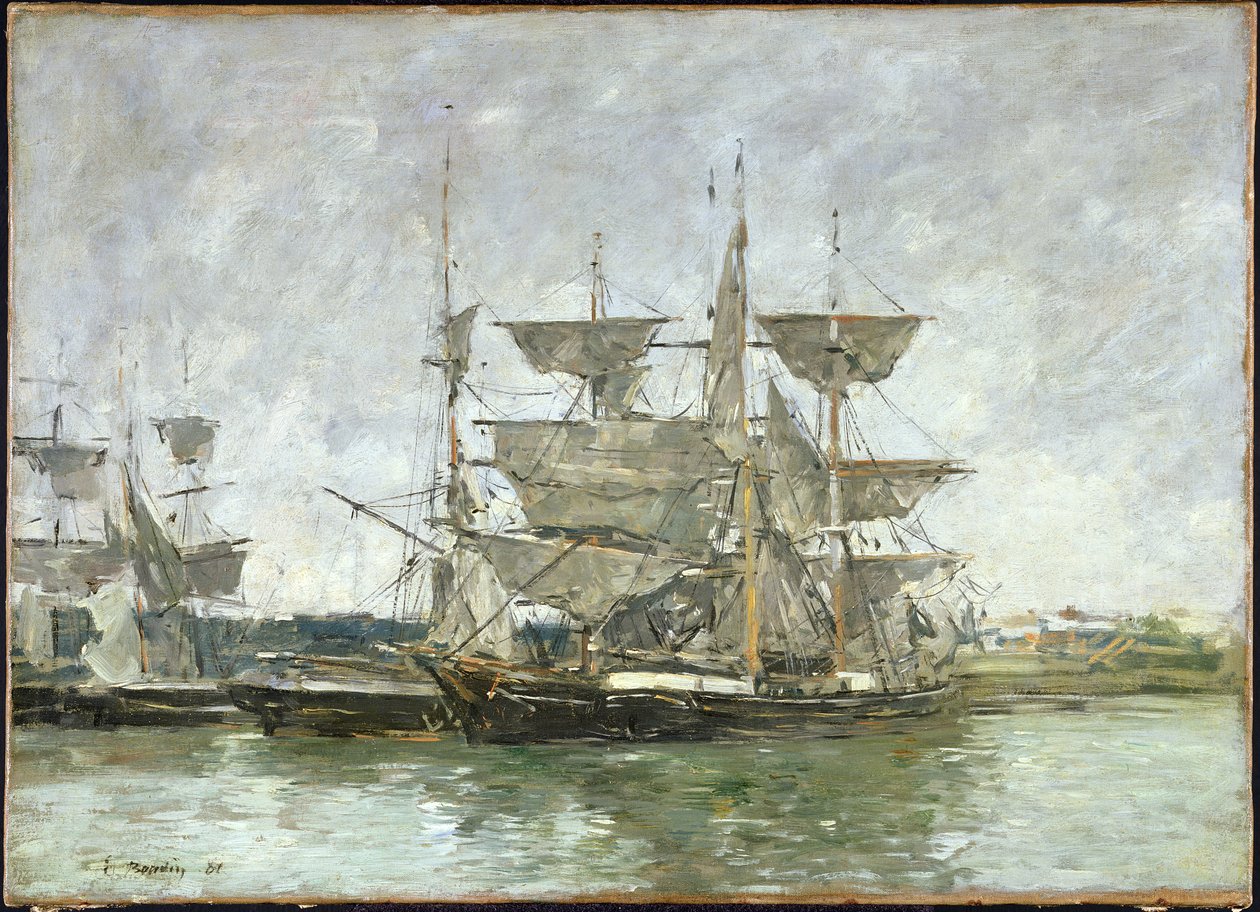 Båter i havnen, Deauville, 1881 av Eugene Louis Boudin