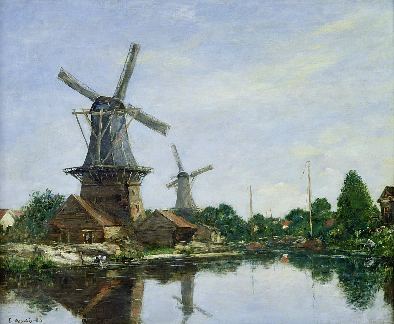 Hollandske vindmøller, 1884 av Eugene Louis Boudin