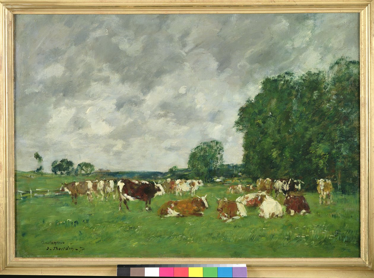 Beite i Fervaques eller, kyr i et beite, 1874 av Eugene Louis Boudin