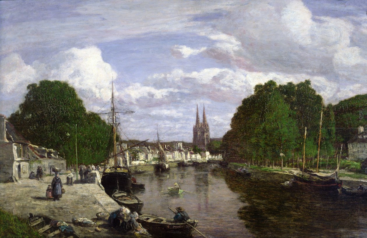 Havnen i Quimper, 1857 av Eugene Louis Boudin