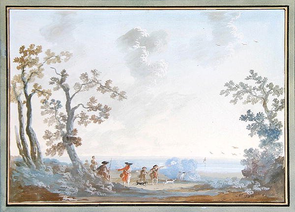 Huntsmen in a Landscape: A Set of Pendants, 1784 (se 309376 for par) av Louis Gabriel Moreau