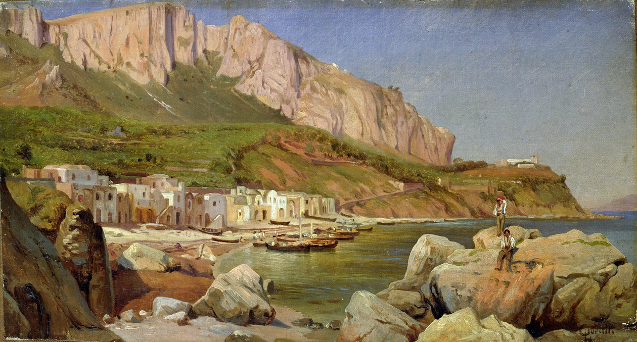 En fiskerlandsby på Capri (olje på papir på lerret) av Louis Gurlitt