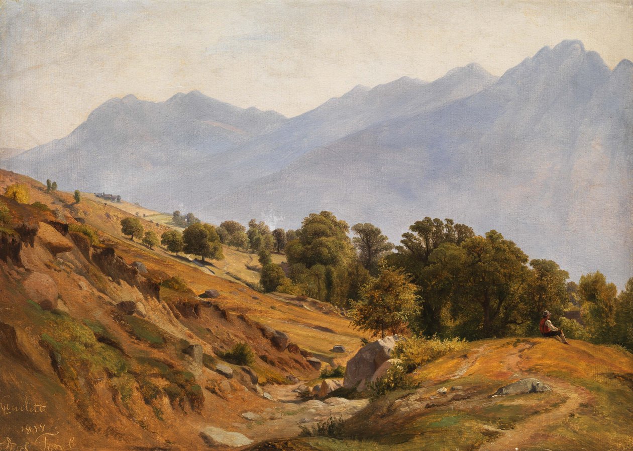 Fjellandskap i området Dorf Tirol av Louis Gurlitt