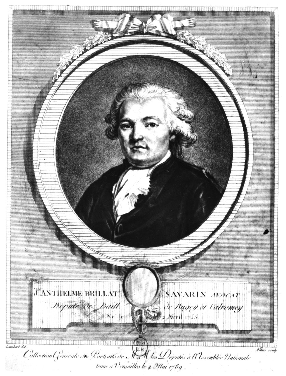 Portrett av Jean-Anthelme Brillat-Savarin (1755-1826) gravert av Lambert, mai 1789 av Louis Jean Allais
