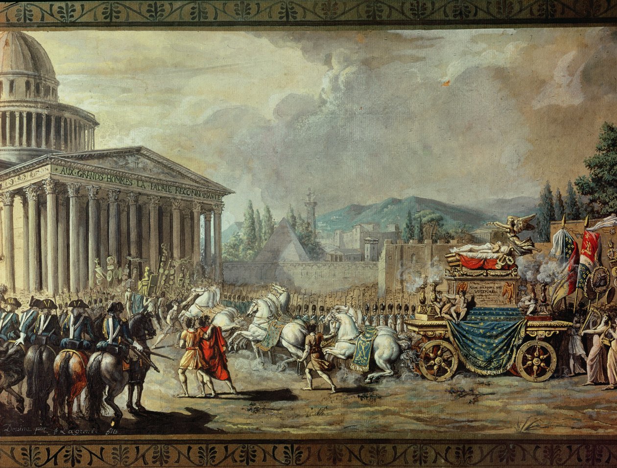 The Translation of the Mortal Remains of Voltaire (1694-1778) til Pantheon i Paris 10. juli 1791 (detaljer) av Louis Jean François Lagrenée