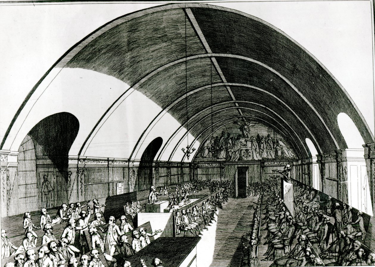 Et møte i Jacobin Club, 1791 av Louis Joseph I Masquelier