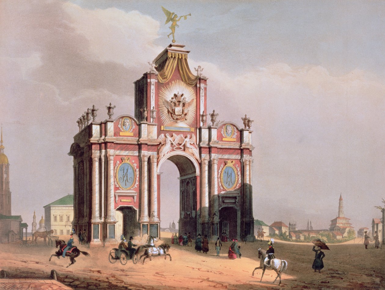 Den røde porten i Moskva, trykt av Lemercier, Paris, 1840-tallet av Louis Jules Arnout