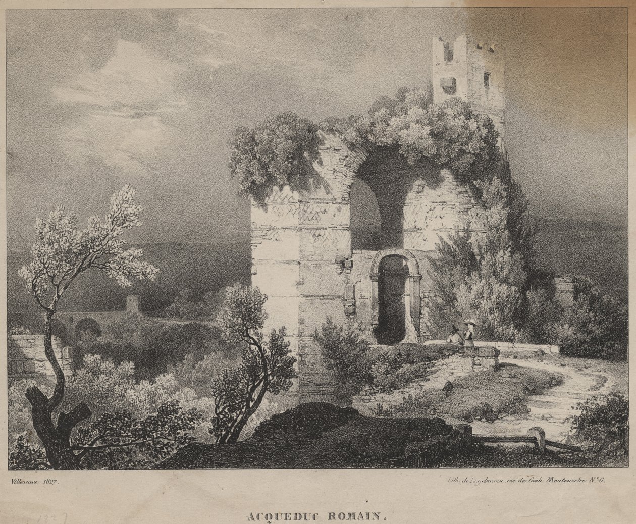 Romersk akvedukt, 1827 av Louis Jules Frederic Villeneuve