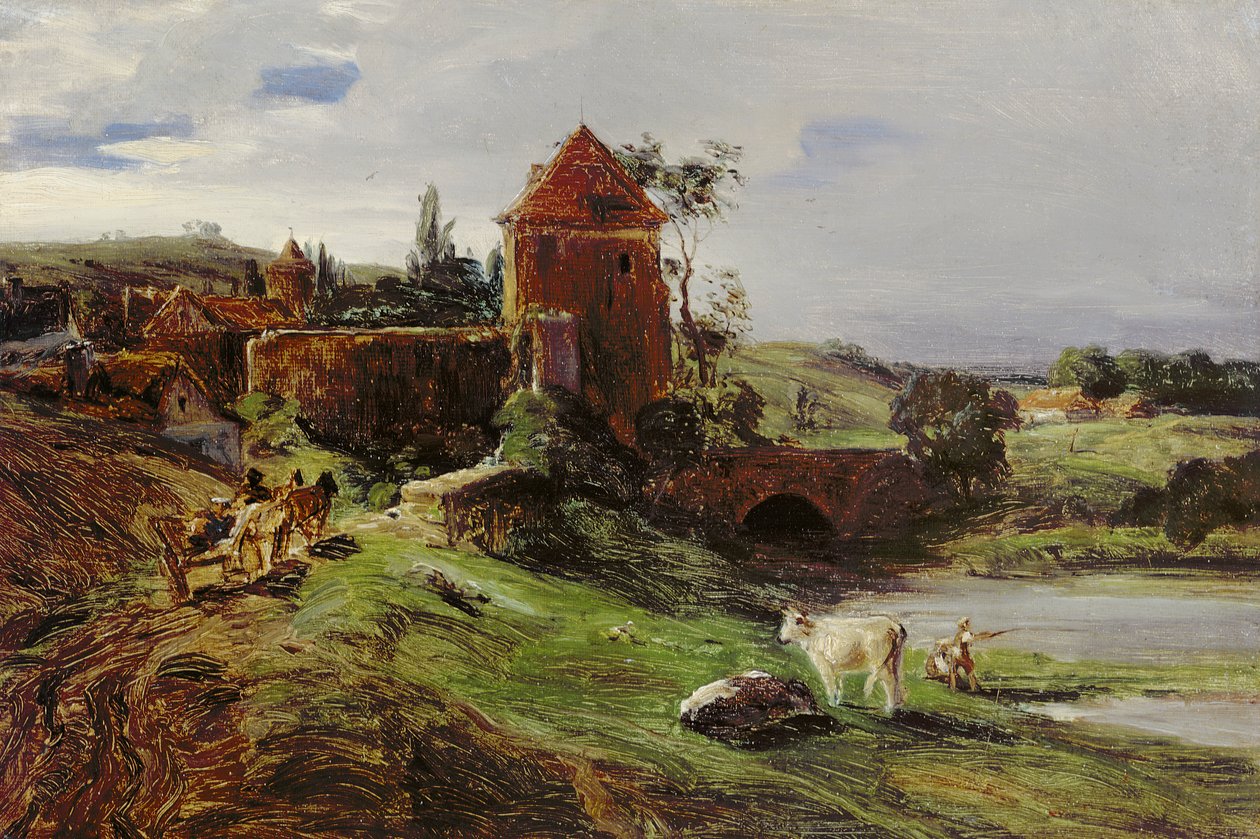 Landskap med bro nær Landsberg an der Warthe av Louis Kolitz