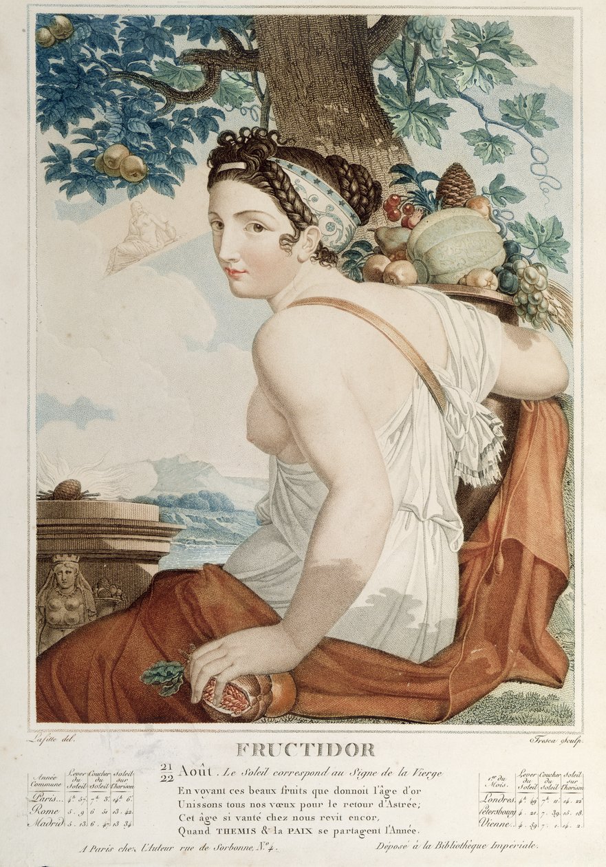 Fructidor (august september) tolvte måned i den republikanske kalenderen, gravert av Tresca, ca. 1794 av Louis Lafitte