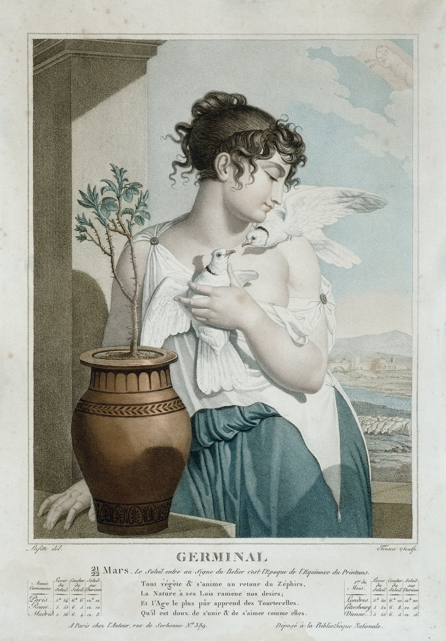 Germinal (mars april), syvende måned i den republikanske kalenderen, gravert av Tresca, ca. 1794 av Louis Lafitte