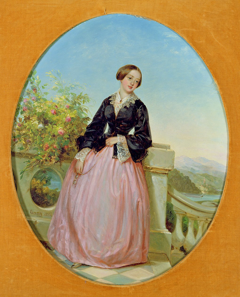En ung kvinne på en balkong, 1854 av Louis Lang