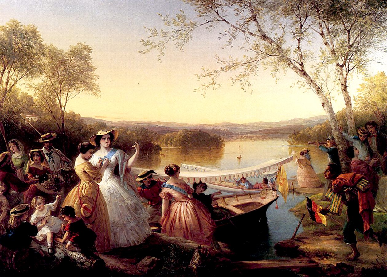 Før et damebåtkappløp, Lake Mahopac, 1864-65 av Louis Lang