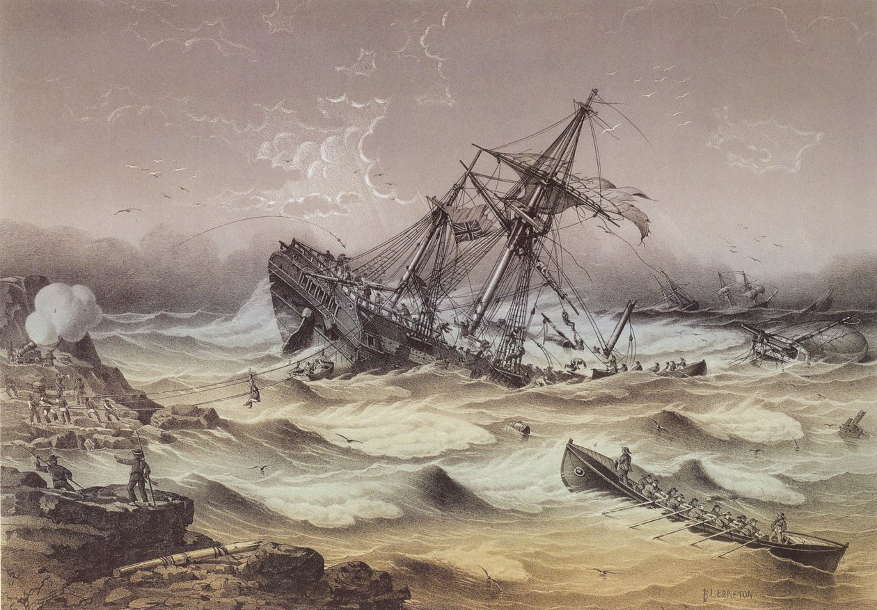 Redning av en strandet indianer. av Louis Le Breton