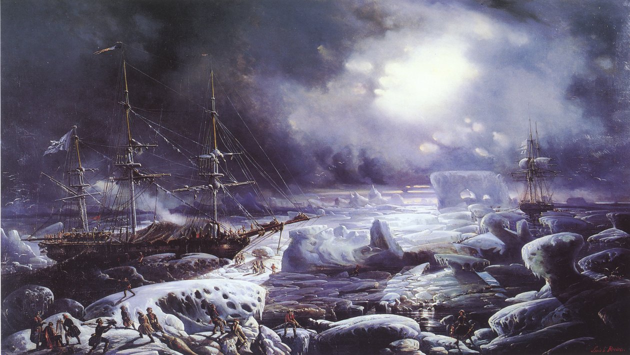 Astrolabe og Zélée strandet i Australhavet i februar 1838 av Louis Le Breton