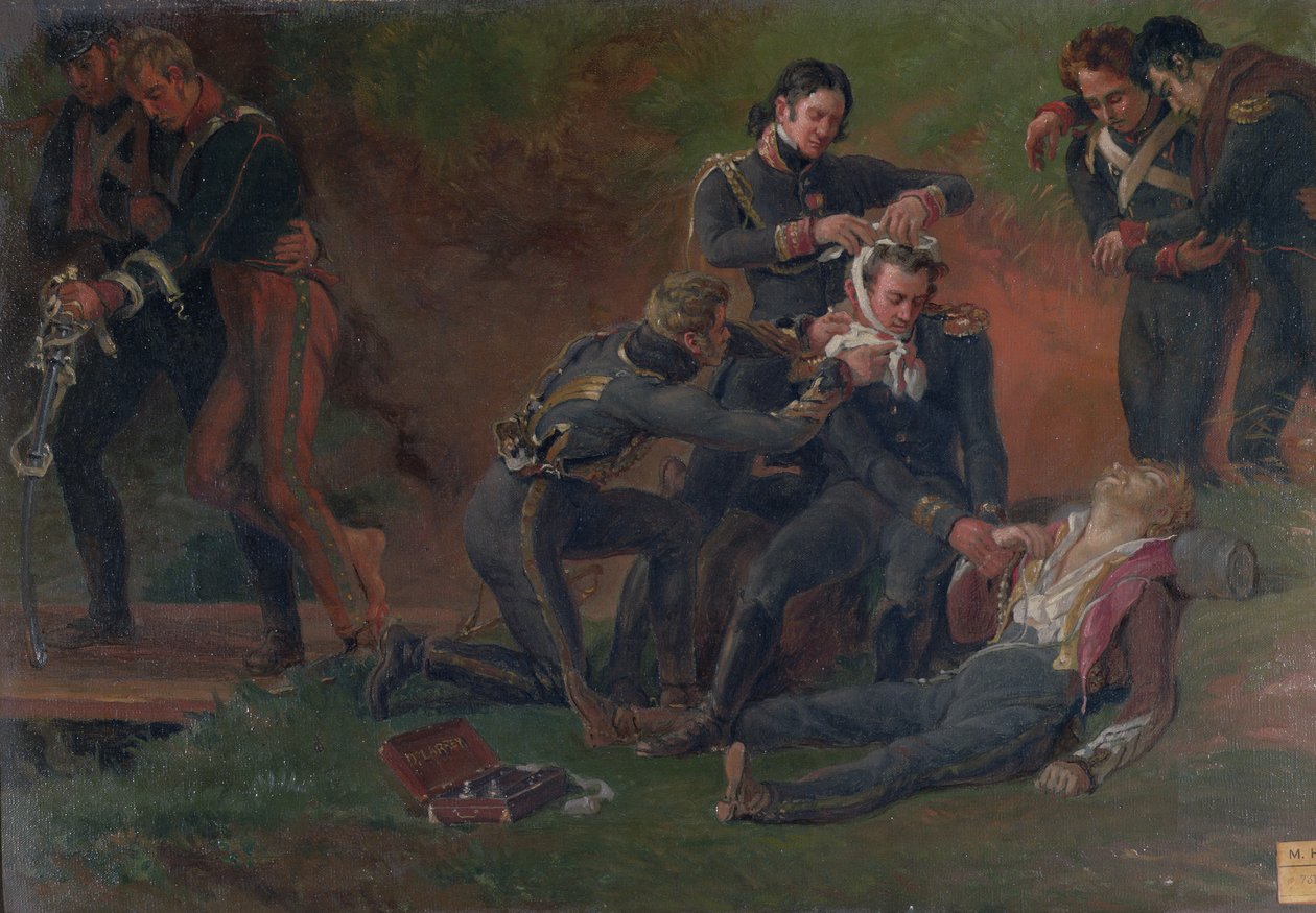 Baron Jean Dominique Larrey (1766-1843) Besørger de sårede i slaget ved Moskva, 7. september 1812 av Louis Lejeune