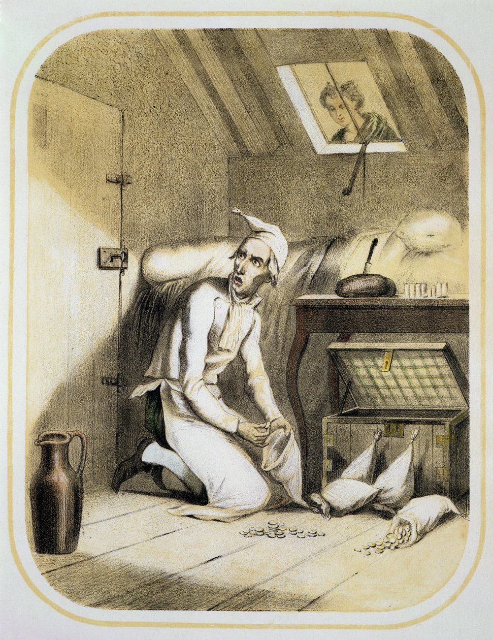 Girighet i kjøkkenet, fra en serie med trykk som viser de syv dødssyndene, ca. 1850 av Louis Leopold Boilly