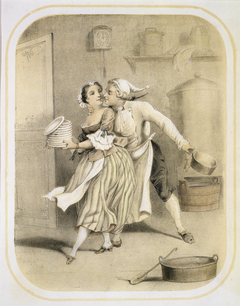 Lust in the Kitchen, fra en serie trykk som viser de syv dødssyndene, ca. 1850 av Louis Leopold Boilly