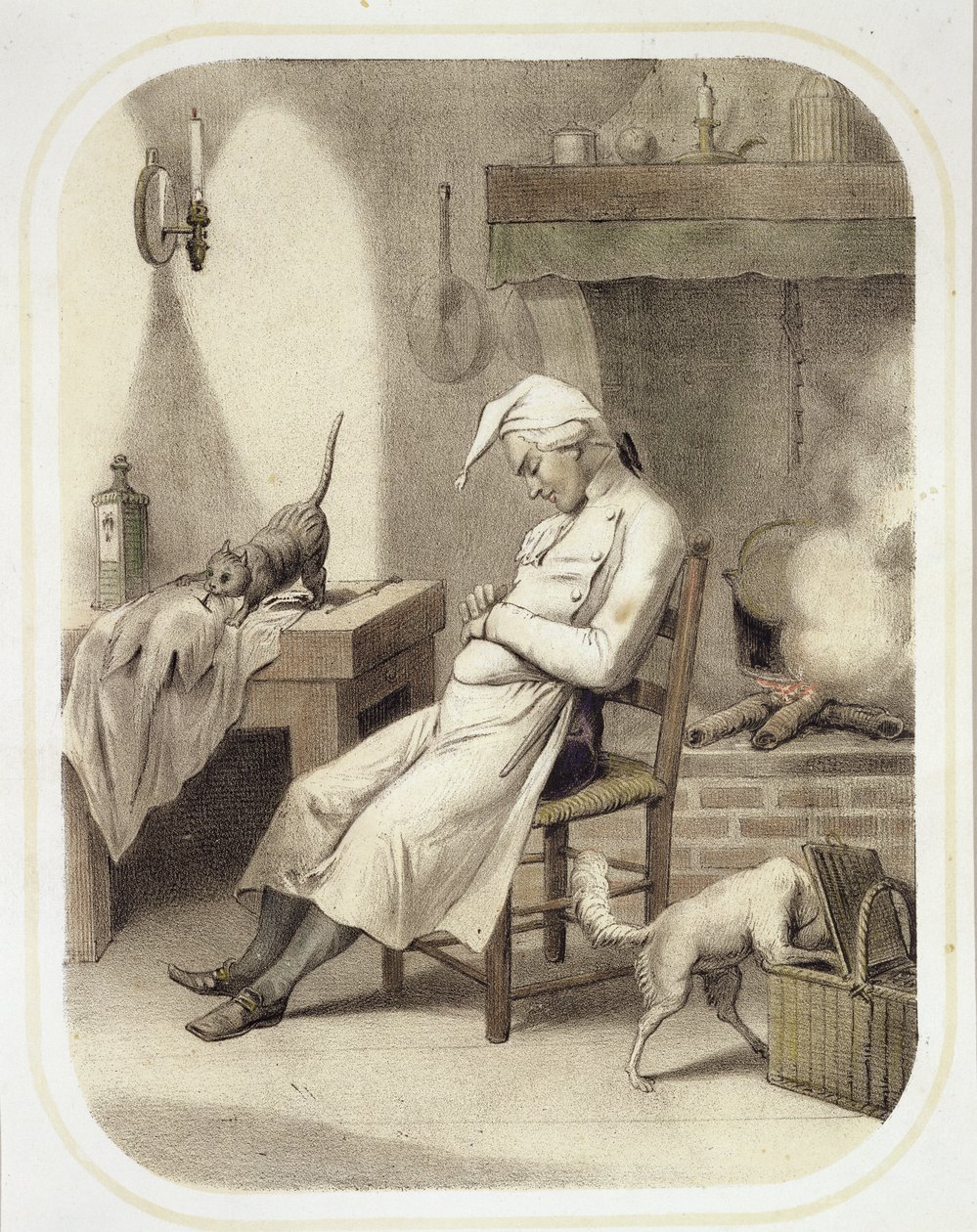 Sloth in the Kitchen, fra en serie trykk som viser de syv dødssyndene, ca. 1850 av Louis Leopold Boilly