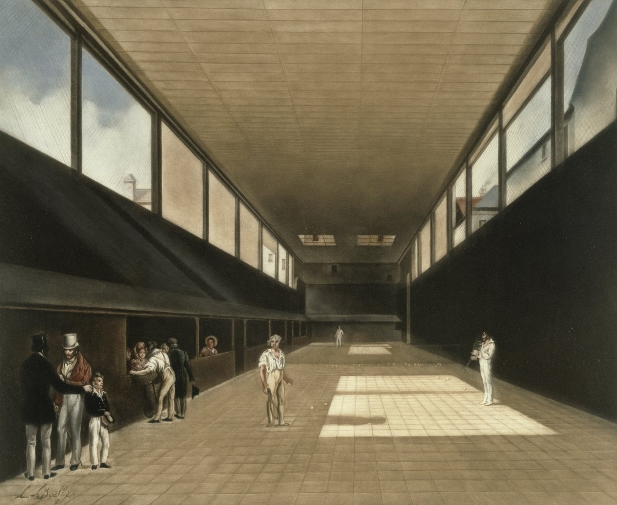 Tennisbanen i Versailles, gravert av Lawrence Josset, pub. 1976 av Louis Leopold Boilly