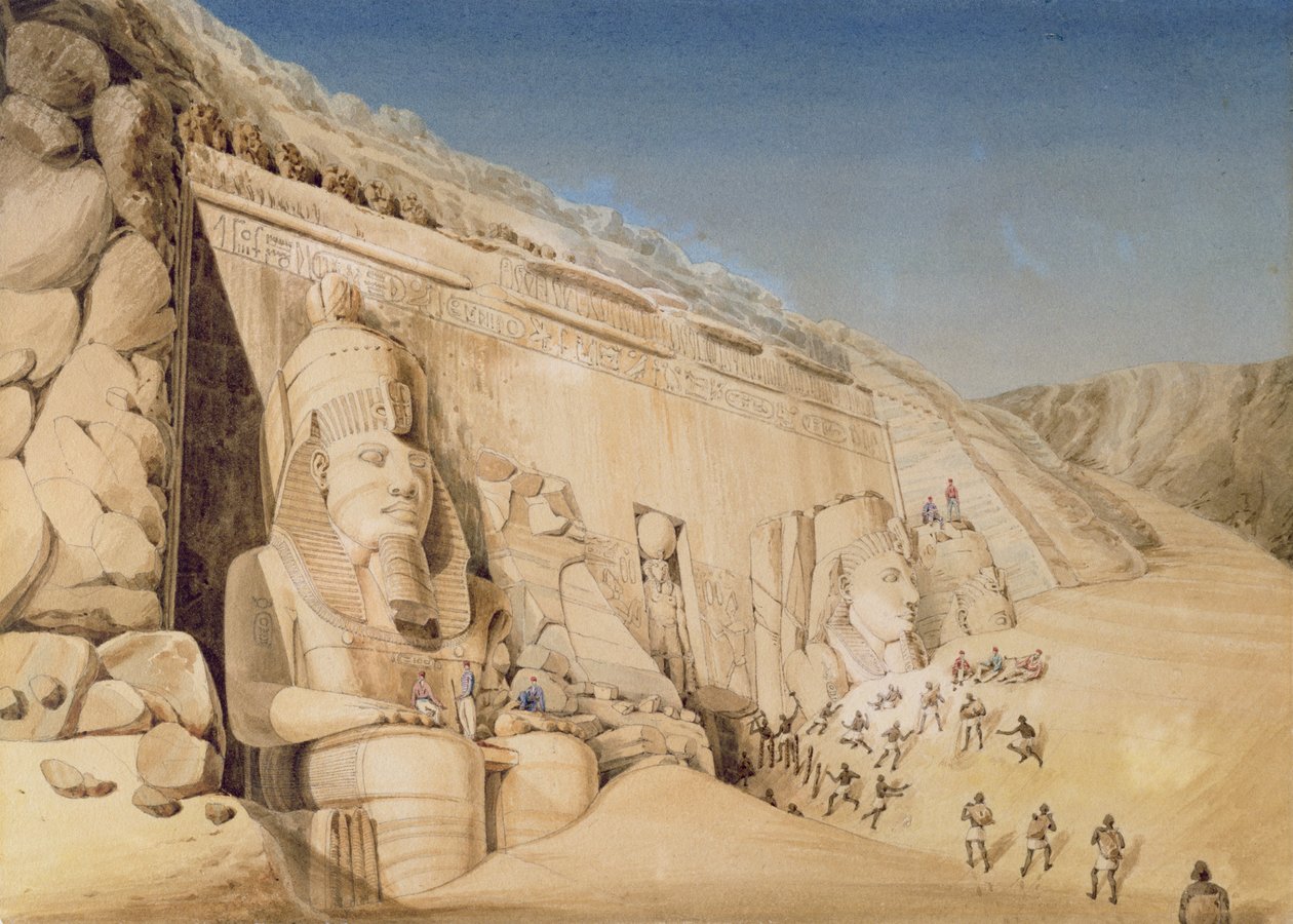 Utgravningen av det store tempelet til Ramesses II, Abu Simbel, 1819 av Louis M.A. Linant de Bellefonds