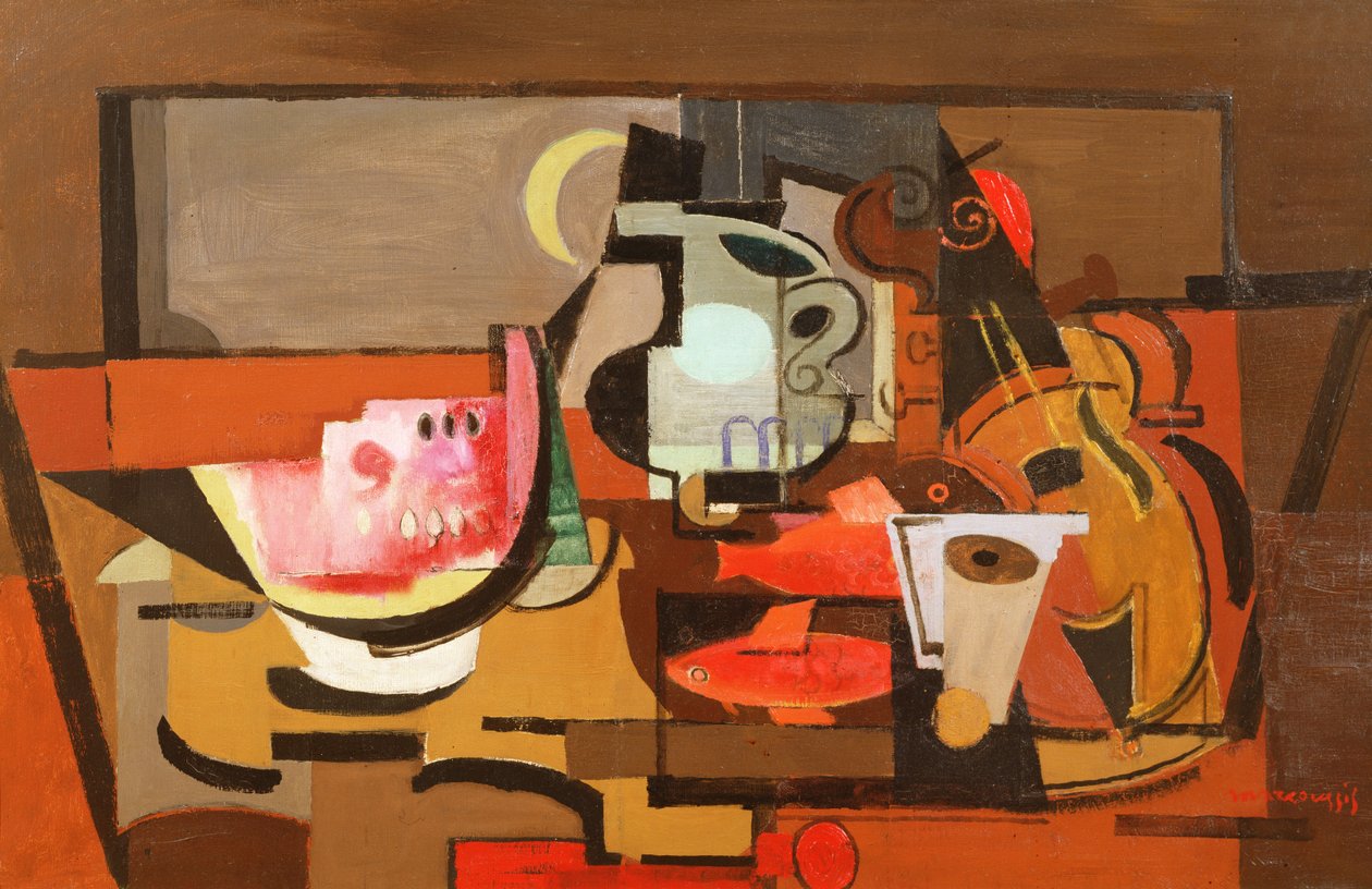 Stilleben med en skive vannmelon, ca. 1929 av Louis Marcoussis