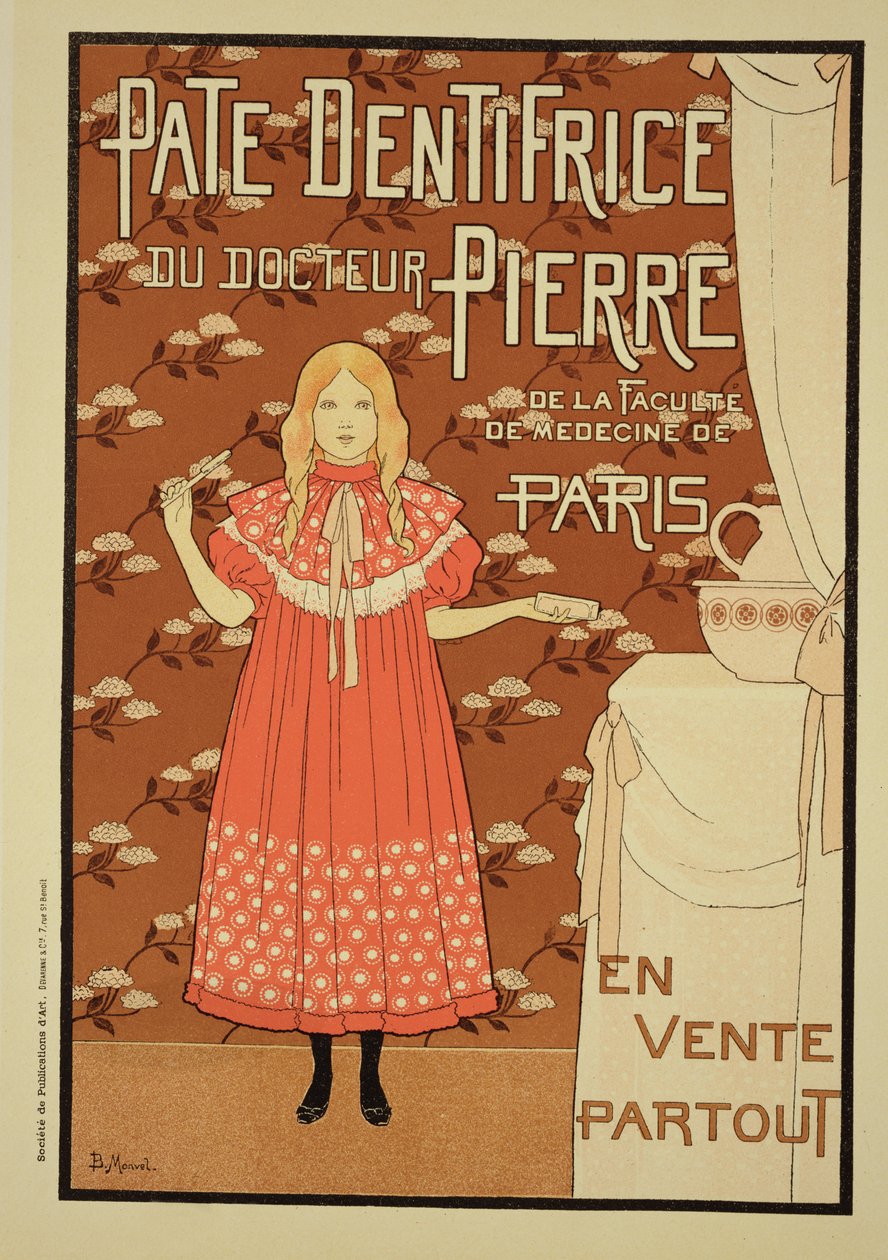 Gjengivelse av en plakat som reklamerte for "Doktor Peters tannkrem", 1894 av Louis Maurice Boutet de Monvel