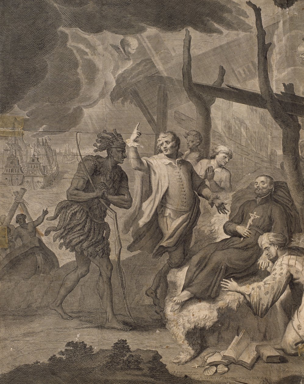 Første franskmenn som ankom Canada, gravert av Laurent Cars (1699-1771) av Louis Michel Dumesnil
